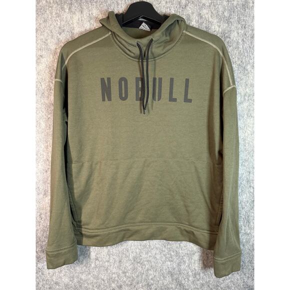 No Bull Womens Army Green Drawstring Pocket Hoodie Poss Cropped - Medium - Picture 1 of 8